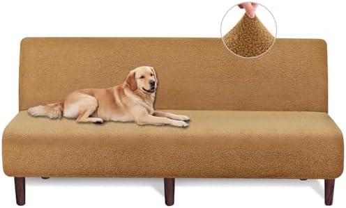 Armless Futon Cover Teddy Wool Futon Slipcover Soft Stretch Couch Covers with No Arm Sofa Bed Cover Thick Warm faux fur Sofa Covers for Winter Teddy Fleece Couch Slipcovers for Living Room (Coffee)