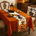 2 x Boo Ghost Halloween Table Runner - 13"72" Plaid Halloween Table Runner with Ghost Pumpkin Black Cat Bat for Fall Festive Decor, Seasonal Fall Decorations for Home Dining Room Kitchen Party