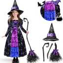 Spooktacular Creations Halloween Child Girl Purple Witch Costume, Toddler Stars and Moon Witch Dress for Kids Halloween Pretend and Play Parties (Small, 5-7yr) Clothing, Shoes & Jewelry