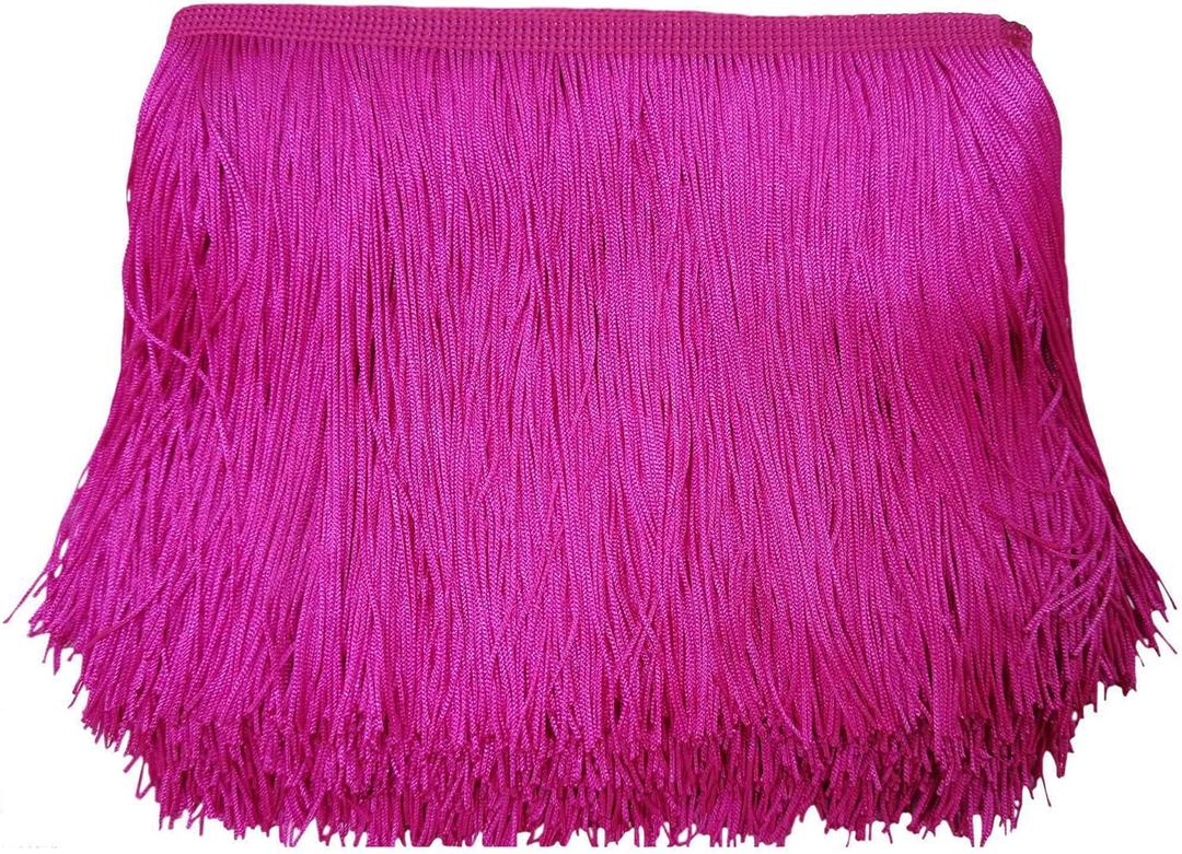 Lauthen.S 10 Yards of 6" Chainette Fringe Trim Tassel Sewing Trim for DIY Craft Latin Dress Lamp Shade Decoration (6 Inches x 10 Yards, Hot Pink)
