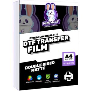 Vintalie DTF Transfer Film  A4 (8.5x11)50 Sheets Premium Matte Double Sided DTF Film PET Transfer Paper Direct to T Shirts