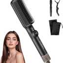 Hair Straightener Brush, FLYZEMAA Multifunctional Portable Ceramic Ion Steam Hair Straightener, Anti-Frizz Hair Care, 30s Rapid Heating with 7 Temperature Adjustment Modes and Anti-Scald Design Black