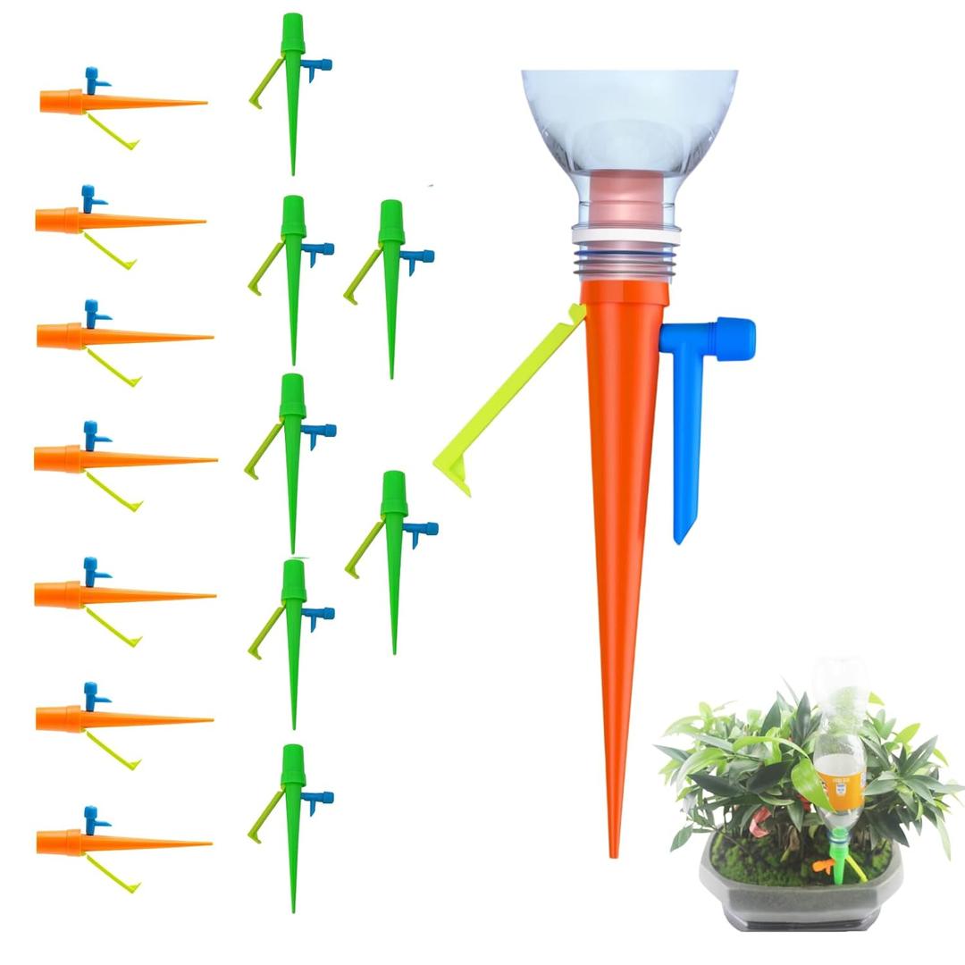 14Pcs Upgrade Plant Self Watering Spikes,Potted Plant Drip Irrigation Slow Automatic Release,Adjustable Watering System Devices with Control Valve Switch for Outdoor Indoor Plants (7 Green + 7Orange)