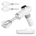 Kitchen in the box Cordless Rechargeable Hand Mixer for Kitchen, Portable Handheld Electric Mixer with Beaters, Whisks, 6-Speed Digital Display, Charging Base and USB-C Charge Cable (Pearl White)