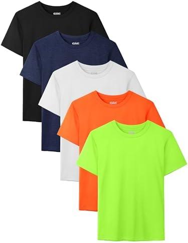 QWE 5 Pack Boys Shirts Youth Dry Fit Shirts Athletic Short Sleeve T Shirts Boys' Activewear Tops for Youth Teens 14-16 Years