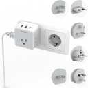 TESSAN Universal Travel Adapter Kit, 6-in-1 International Power Adapter with 3 USB (1 USB C) and 3 AC Outlets, Wordwide Adaptor Supports Type C, G, E/F, I, A, B for US EU UK Australia Japan, Grey