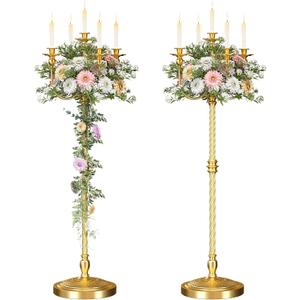 mopam 2Pcs Gold Floor Candelabra, 5 Arms Antique Candlestick Holder
