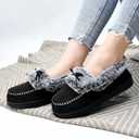 DL Womens Fuzzy Warm Moccasin Slippers Memory Foam, Soft Fluffy Women's Winter House Slipper Closed Back Fur Lined, Cozy Ladies Suede Indoor Bedroom Houseshoes Non-Slip, 8