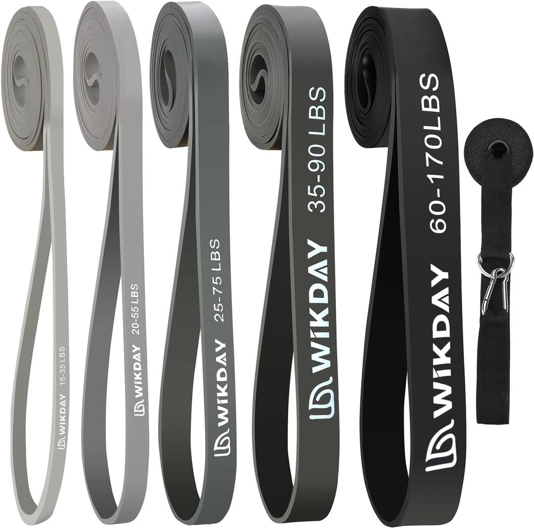 WIKDAY Resistance Bands, Pull Up Bands, Workout Bands for Exercise, Thick Heavy Resistance Band Set with Door Anchor, Elastic Bands for Body Stretching, Training at Home/Gym for Men & Women (Gray Color)