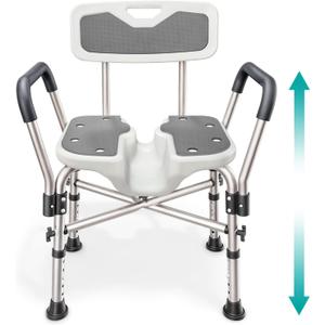 Shower Chair U-Shape Seat (450lb) Heavy Duty - Padded Armrests and Back, Shower Chairs for Elderly and Disabled, Handicap, Shower Chair for Inside Shower, Adjustable Height - Grey