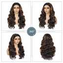 Long Wavy Headband Wig for Women Black Wigs with Brown Blonde Highlight 200% Denisty Headband Wigs Put On and Go Glueless Wig Long Synthetic Wig for Women Party Daliy Use
