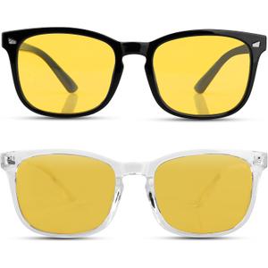Night Driving Glasses for Men Women, Anti Glare Polarized Yellow Lens Night Vision Glasses for Nighttime/Rainy/Foggy (A03 Black+clear/Yellow Night Vision Lens 2 Pack)