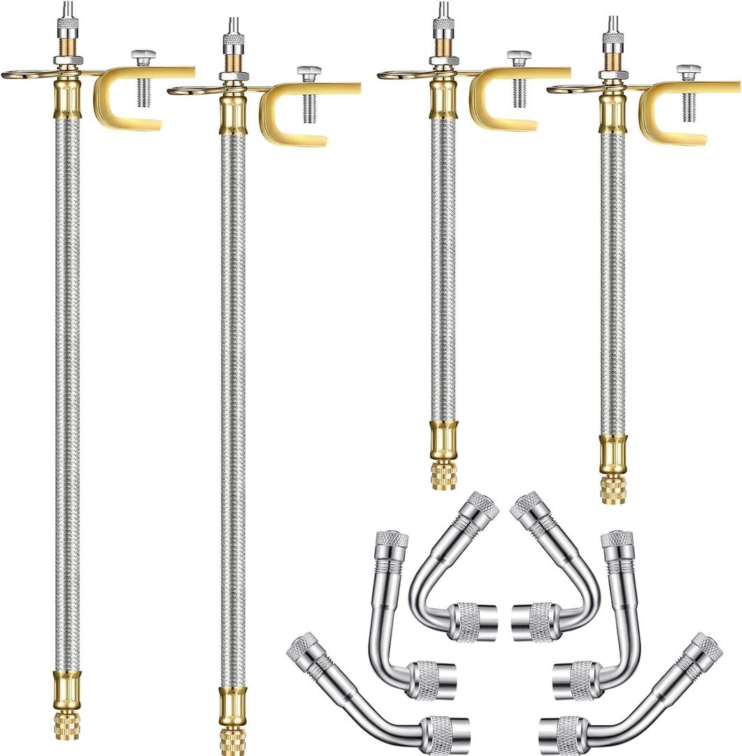 Hotop 4 Pieces Valve Stem Extension Stainless Steel Braided Extenders, 6 Pieces 45 90 135 Degree Brass Extenders for Cars Trucks Motorhome Trailer Rv Trailer Vehicle(7 Inch, 12 Inch,Silver)