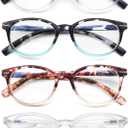 Reading Glasses Women Blue Light Blocking Small Round Readers +1.50 Magnifying Cheaters Glasses for Small Head&Petite Face 4 Pack