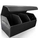 CUZIKUP Car Trunk Organizer for SUV Sedan,Extra Large,Premium PU Leather Foldable Cargo Storage Box with Magnetic Lid,Multi-Compartment Collapsible Trunk Organizers (Black)