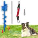 Dog Stakes for Outside Heavy Duty Hold up to 350Lbs Large Dogs Tie Out Tether Leash Chain for Yard Screw in Ground Anchors Set 17 inch Blue with Buffer Rope