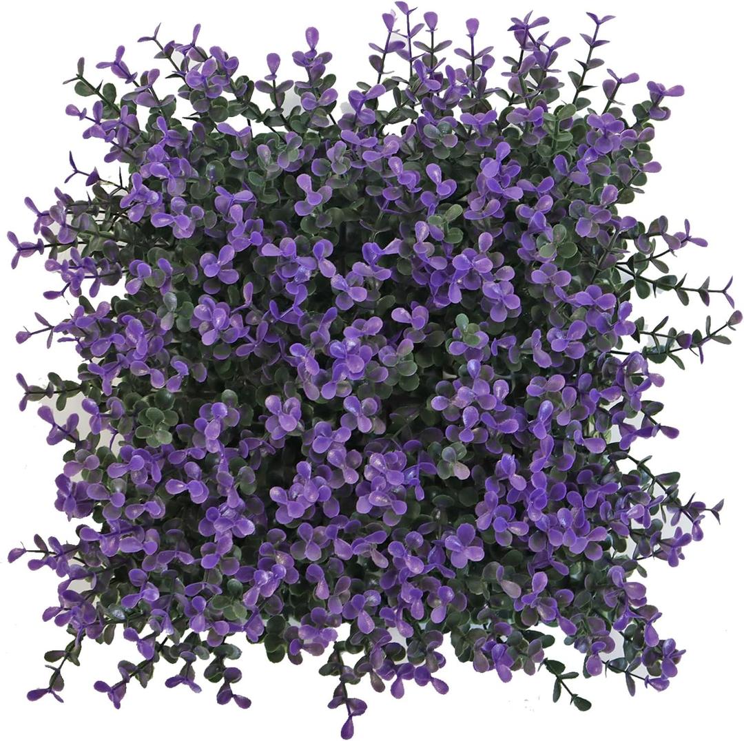 10x10Inch 12Pcs Grass Wall Panels, UV-Anti Boxwood Greenery Hedge, Odorless Artificial Fake Grass Backdrop Indoor Outdoor Privacy, Birthday Wedding Decor, 8.3 SQ FT, Little Money Plant - Purple