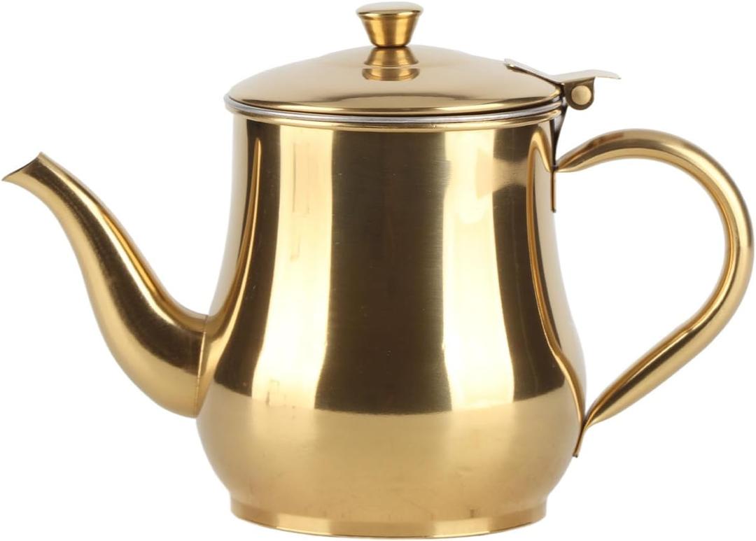 17oz 500ml Stainless Steel Teapot with Removable Infuser, Stovetop Dishwasher Safe Gooseneck Small Tea Pots for Loose Leaf & Tea Bags (Gold)