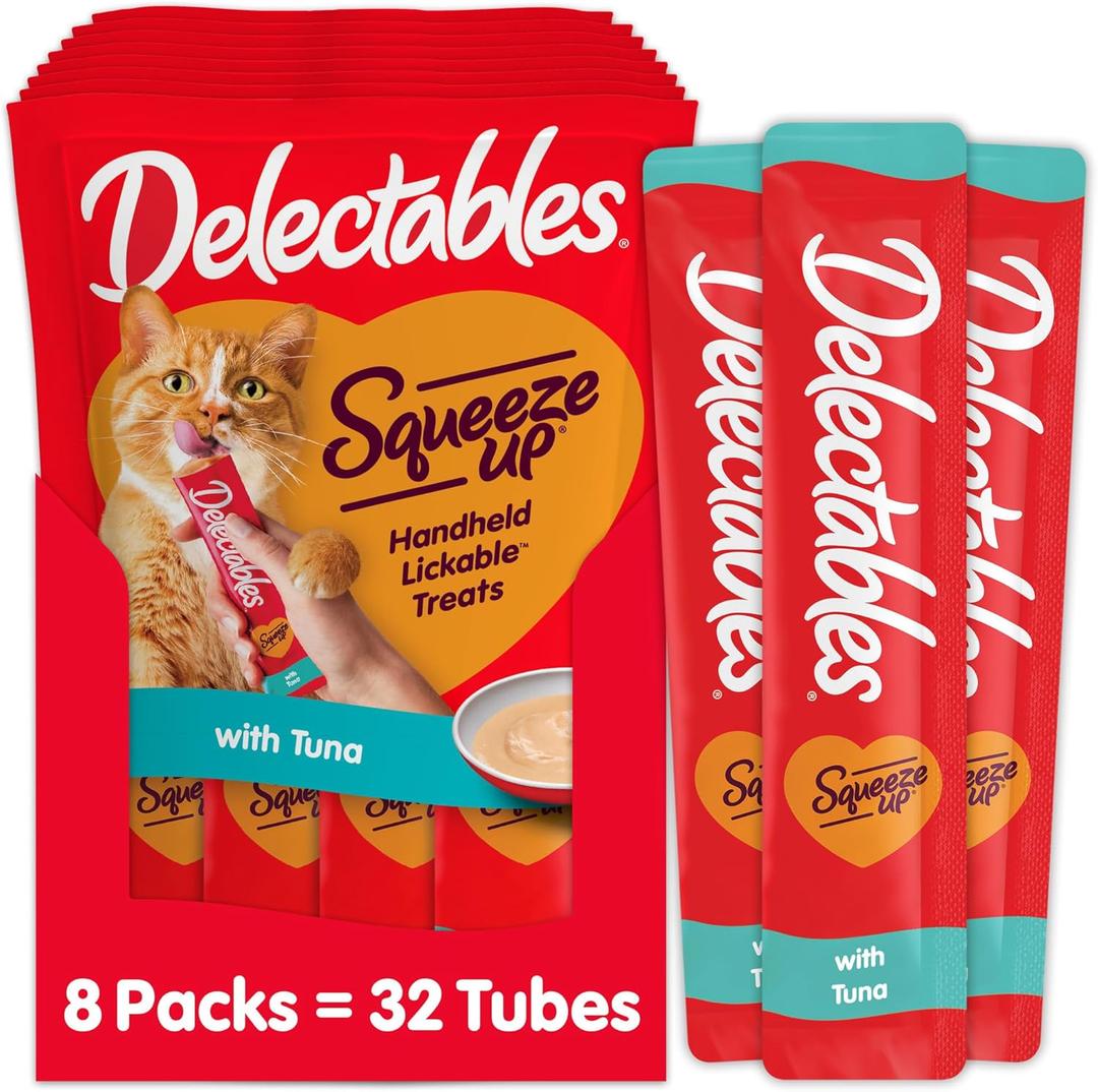 Hartz Delectables Squeeze Up Interactive Lickable Wet Cat Treats for Adult & Senior Cats, Tuna, 4 Count (Pack of 8), BBD: NOV 23/2026