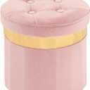 xuperbonus Small Ottoman with Storage,Folding Round Ottoman with Gold Trim,Velvet Storage Stool,Foot Stool with Soft Padded,Foot Rest for Living Room13x13x12.4(Pink,1pcs)