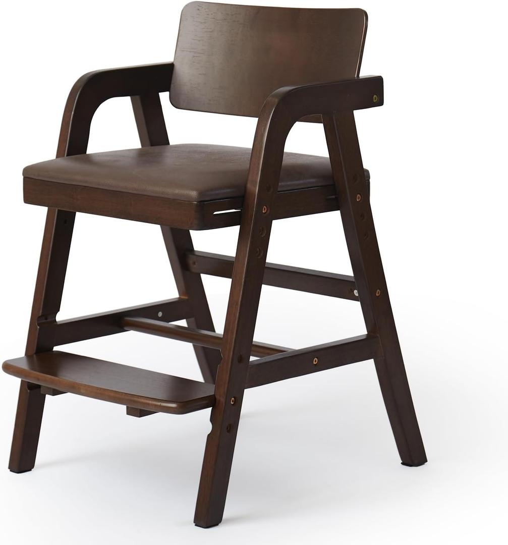 Wooden High Chair Baby Highchair, Portable HighChair for Babies & Toddlers, Adjustable and Convertible Kids Dining Chair with Removable Cushion, Easy to Clean, Water Resistant (Walnut)