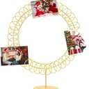 MorningRo Metal Christmas Card Holder Wreath Xmas Card Display Spiral Photo Holder Decorative Tabletop Photo Rack Spiral Wreath for Holiday Party Picture Table Gift(Gold,Round)