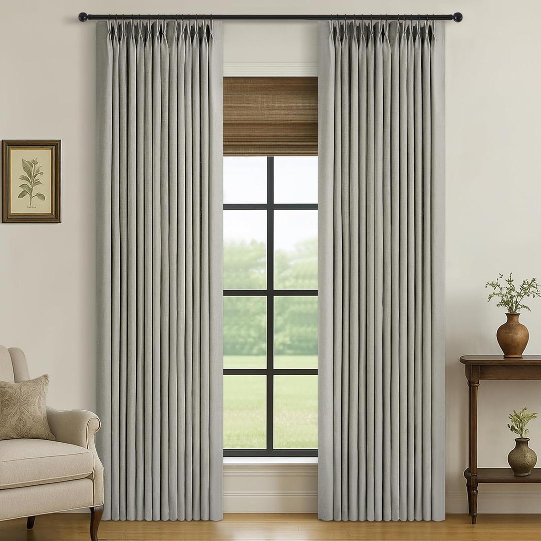 108 Inch Long Curtains Pinch Pleated Curtains for Living Room 2 Panels Extra Long Rustic Grey Thick Linen Textured Light Filtering Semi Sheer Pinch Pleat Window Curtain Drapes for Bedroom Dining Room
