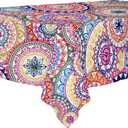 Outdoor Tablecloth with Umbrella Hole and Zipper, 60 x 84 Inch Vintage Rectangle Patio Table Covers for Spring/Summer, Machine Washable Outdoor Picnic Table Cloth