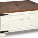 Signature Design by Ashley Wystfield Farmhouse Square Storage Coffee Table with Hinged Lift Top, Distressed White