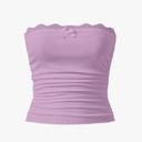 SOLY HUX Women's Lace Trim Ruched Bandeau Crop Tube Tops Bowknot Front Strapless Summer Tops, Size M