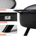 SUNCREAT 42" Outdoor Portable Fire Pit with Spark Screen, Fire Poker, Wood Burning Patio Fire Pits with Protective Ring, Black