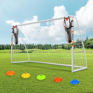 ORIENGEAR Soccer Goal, 12x6/10x6.5/8x6/6x4 Full Size Soccer Goals for Backyard, Soccer Net with Training Discs, Portable Soccer Goal for Kids and Adults with 1 Carry Bag, Porterias De Futbol