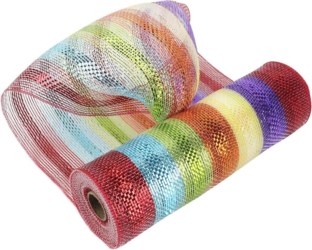 MEEDEE Rainbow Deco Mesh 10 Inch Rainbow Mesh Ribbon Fabric Mesh Roll Decorative Mesh Wreath Supplies for Birthday Rainbow Wreath Front Door Mesh Wreath (30 Feet)
