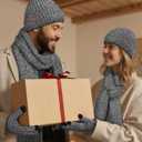 Mens Hat and Gloves Set, Warm Beanie Knit Long Scarf Fleece Lined Winter Hats Touchscreen Gloves for Men (Style A-white Black)