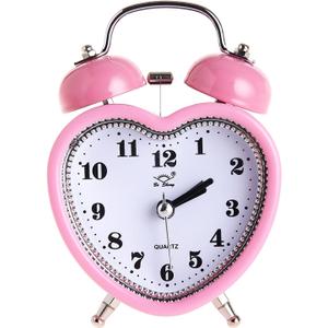 SHISEDECO 3 Inches Cute Twin Bell Loud Alarm Clock Silent Analog Quartz Nightlight Tableclock Battery Operated for Kids, Seniors, Heavy Sleepers, Decorations for Bedroom, Living Room (Pink)