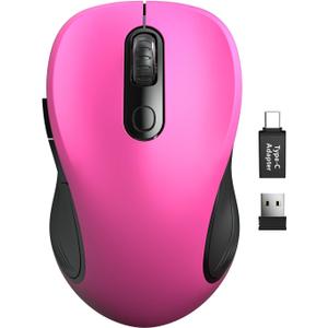 Trueque Wireless Mouse for Laptop, 2.4GHz Ergonomic Computer Mouse with Back & Forward Buttons, 3 Adjustable DPI Levels, 6 Buttons, Optical USB Cordless Mice for Windows MacBook PC (Fuchsia)