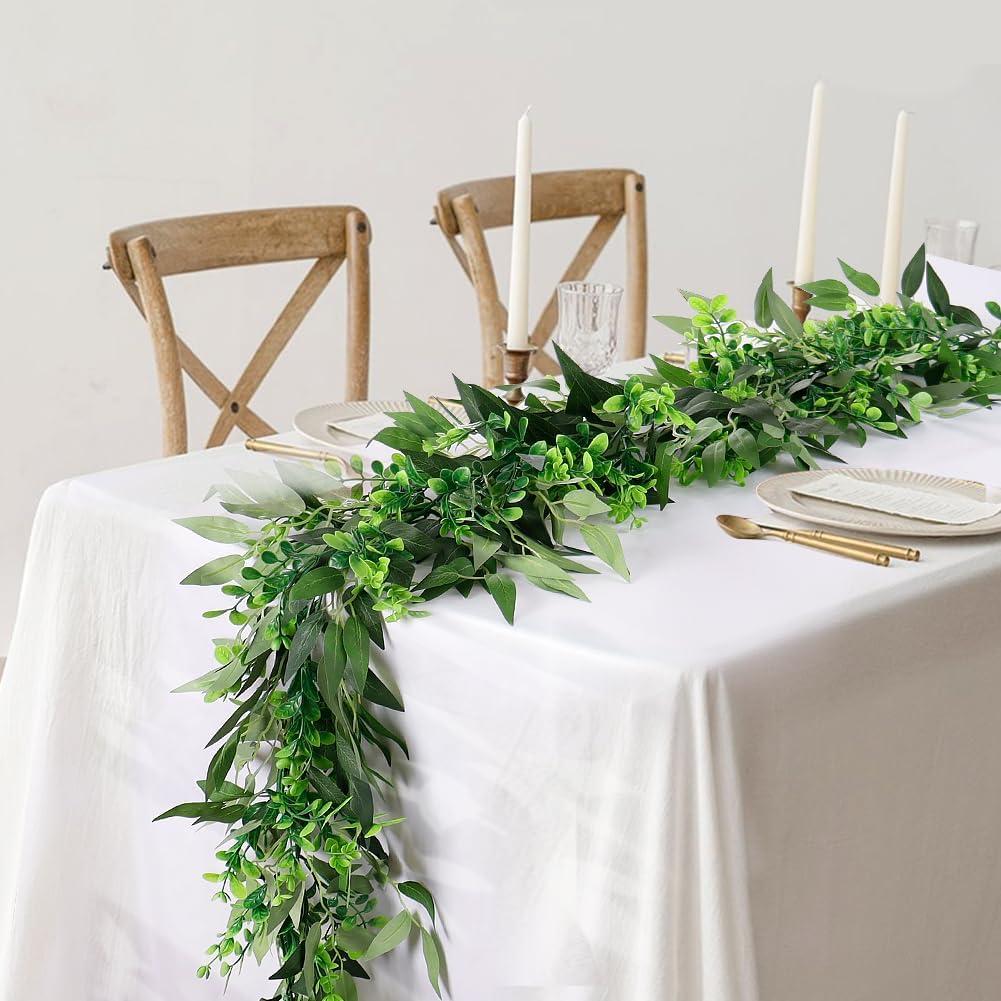 Artificial Willow Leaves Vine Twigs 2Pcs 6.2Ft Silk Greenery Garland Fake Hanging Ivy Plants Green Leaf Garlands Decoration for Table Centerpieces Indoor Outdoor Home Wedding Arch Birthday Party