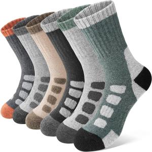 Anlisim Kids Merino Wool Hiking Socks Boys Girls Toddlers Thermal Winter Warm Boot Thick Cushion Gift Socks 6 Pairs (Brown, M)