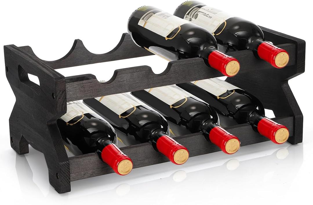 Pumtus 2-Tier Wine Rack, 8 Bottles Wood Countertop Wine Storage Shelf, Tabletop Freestanding Wine Organizer, Space Saving Wine Display Stand, Wine Holder for Christmas, Cabinet, Pantry, Bar, Kitchen