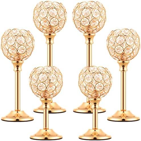 6 Pcs Crystal Candle Holder 2 Sizes Candle Holders for Wedding Table Centerpiece, Table Decor, Candlestick Holder for Fireplace Candelabra, Home Living Room Decor