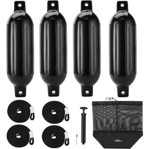 Affordura Boat Fender 4 Pack Boat Bumpers Fenders with 4 Ropes, Boat Bumpers for Pontoon Boat Fenders Inflatable (6.5 inch, Black)