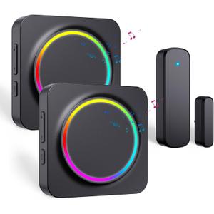Door Chime, Door Chimes When Door Opens, Door Sensor Door Open Alarm with 600 FT Range, 32 Chimes 5 Adjustable Volume, Door Ringer Alert for Business/Home/Kids When Entering (2Receivers+1Sensor) (1Sensor-2Receiver, Black)