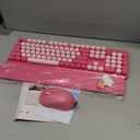 Wireless Keyboard and Mouse Combo, Cute Hot Pink Full-Size Retro Typewriter Keyboard with Round Keycaps, Magnetic Wrist Rest, Tilt Legs, 2.4GHz Cordless for Mac, Windows PC, Laptop, SABLUTE CK23