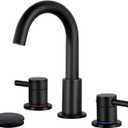 Qomolangma Black Bathroom Faucet 3 Hole, 2-Handle 8 inch Widespread Bathroom Faucet, 360 Swivel Spout Lavatory Sink Faucet with Water Supply Lines & Pop Up Drain