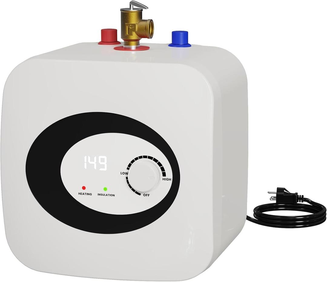 2.5 Gallon Mini Tank Electric Water Heater, 1500W 110V/120V, Under Sink Water Heater with Digital Display & Pressure Relief Valve, Instant Hot water heater for Kitchen Bathroom RV Camper
