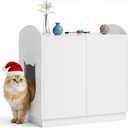 YITAHOME Hidden Cat Litter Box Enclosure, 31 Inch Litter Box Furniture with Hooks for Large Medium Cats, High-Gloss Wooden Cat Cabinet for Indoor Cats, White