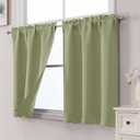Sage Green Blackout Curtains for Bedroom Living Room 45 Inch Length 2 Panels, Soft Solid Insulated Short Room Darkening Curtains, Modern Rod Pocket Drapes, Sage Green, Each 30" Wx45 L