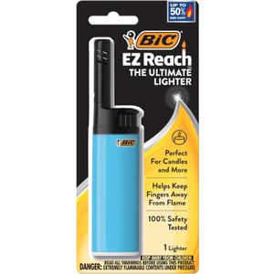 BIC EZ Reach Lighter with Extended Wand, 4-1/4"H x 1" W x 1/2" D, Assorted Colors