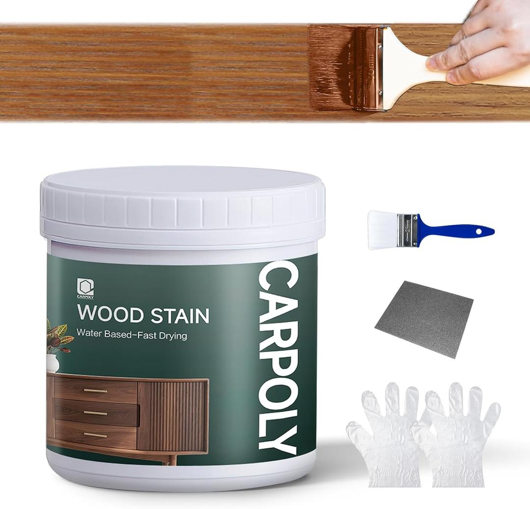 Wood Stain,16oz Teak Wood Stain & Sealer in One, Water Based|Fast Drying|Non-Toxic|Low Ddor|Waterproof, for Indoor and Outdoor Furniture, Multiple Finishes(with Tools) (0.5kg)