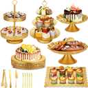 Audab Gold Dessert Table Display Set, Including Cake Stand, Cupcake Stand, Serving trays, Platters, Cake Cutting Set and Serving Tongs for Vintage Wedding Decor, Party Food Decorations